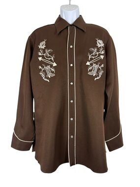 Vintage H Bar C California Ranchwear Brown Embroidered Western Pearl Snap Shirt